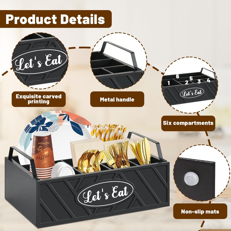 VOOTTOU Paper Plate Dispenser, Wood Paper Plate Holder with Handle