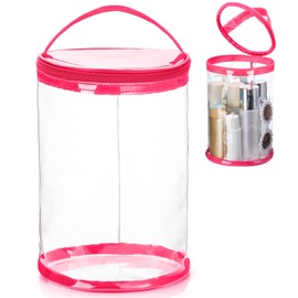 Sanwuta Clear Lotion Bag for Toiletry Sunscreen Cylinder Makeup Bag Heavy Duty Travel Organizer Pouch Waterproof Cosmetic Pouch with Handle Zipper Gift for Summer Beach Pool Airport Women(Hot Pink)