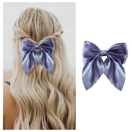Xduargs Boho Bow Hair Clips Satin Bow Hair Barrettes Vintage Bowknot Hairclip Pins Silky Bow Knot Hair Clip Barrette French Satin Ribbon Bowknot Clip Headpiece for Women Headdress(Purple)