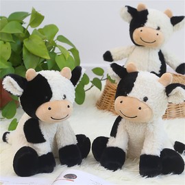 champracer Cuddly Toy Cow Plush Toy, Cow Plush Toy, Black White Plush Toy, Soft Plush Cushion, Baby Toy, Cute Cuddly Toy, Plush Cow Sitting, Children Boys (30 cm, Pink and White)