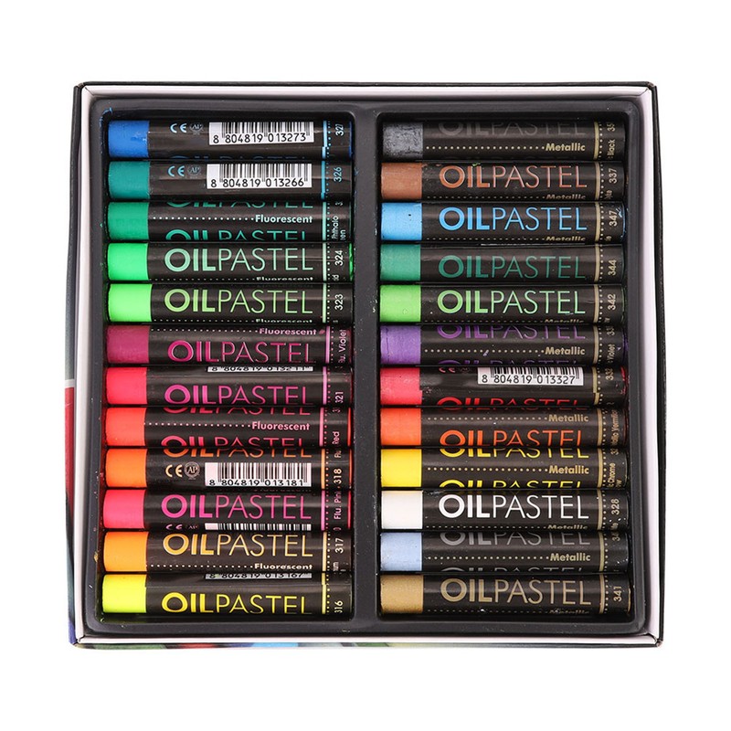 24 Pcs Oil Pastel Fluorescent Metallic Mixing Coloured Was Chalk