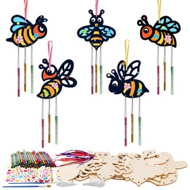HONMOK Craft Kit for Kids Toddlers, 10 Pack Bee Wind Chime for Painting and Coloring, Wooden Art Craft Supplies for Kids Activities, Garden, Birthday Parties