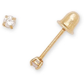 Jewelryweb - Solid 14k White Gold Round Cubic Zirconia Stud Screw Back Earrings - 3mm 4mm 5mm 6mm 7mm - Screw back Earrings for Women - Cubic Zircona Earrings Stud, Metal, Cubic Zirconia