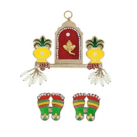 Diwali Ganesh Shubh Labh Acrylic Rangoli Set with Laxmi Charan Pagla Wall Hanging | Acrylic Kalash Design Shubha Labh & Laxmi Padhuka for Home Office Temple Mandir Pooja | Traditional Festival Décor