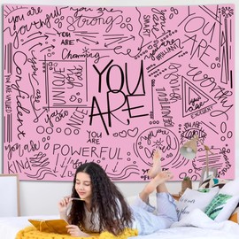 Miytal Quote You Are Inspirational Wall Tapestry, Positive Saying Wall Art Wall Hanging Black Aesthetic Tapestry for Teen Girl Bedroom Dorm 28.7 x 39.4 Inches - Black Pink