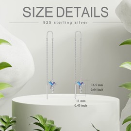 Hummingbird Threader Earrings in 925 Sterling Silver Elegant Sunflower Tassel Earrings Long Chain Drop Earrings for Women