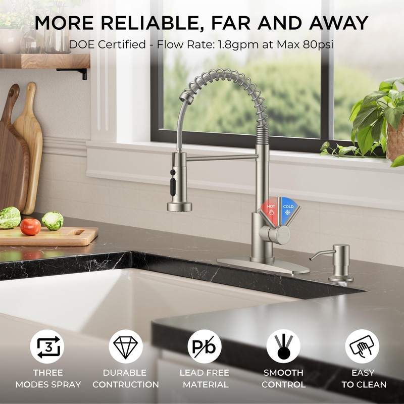 FORIOUS Kitchen Faucet with Soap Dispenser, Brushed Nickel Stainless Steel