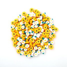 Flower Beads - 200PCS Colorful Polymer Clay Beads, Mixed Flower Beads for DIY, Clay Bead Charms, Colourful Beads, Colourful Beads for Bracelet Keyring Necklace Earring Making, Cute Beads (YELLOW)