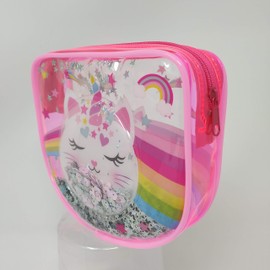 Hot Focus Pretty Lips Beauty Kit, Caticorn. 1 Clear Confetti Cosmetic Bag, 1 Eyeshadow Palette, 1 Lip Balm, 1 Lip Gloss. Complete Makeup Kit for Kids/Girls/Teens. Perfect for Any Occasion.
