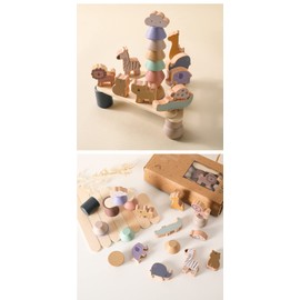 Animal Stacking Fun, Wooden Toy from 1 Year, Montessori Toy, Stacking Game, Montessori for Babies, Durable and High Quality, Children/Babies from 12 Months, with Practical Bag for Storage