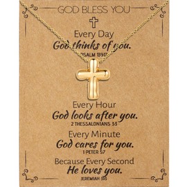 Ascona Gold Cross Necklace for Women, Bubble Cross Pendant Chain Necklaces Christian Religious Catholic First Communion Confirmation Jewelry Gifts(Every Day God Thinks of You)