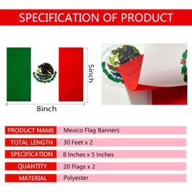 TSMD 2 Packs Mexico Mexican Flags Banner String Small Mini Hanging Flags Decorations,60 Feet 40 Flags