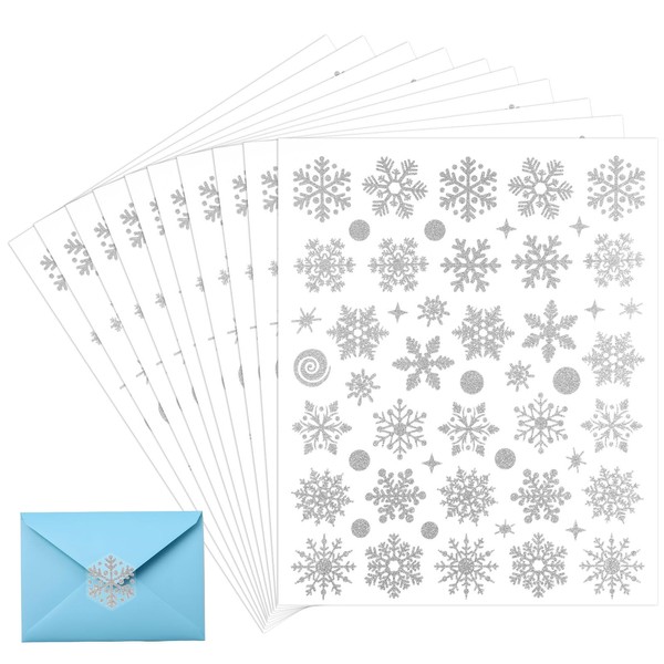 520pcs/10 Sheets Christmas Stickers, Winter Stickers Glitter Snowflake Decals Self-Adhesive