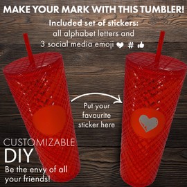 Nadia's Little Treasures Jewelled Plastic Tumbler Cup - Plastic Double Walled Cold Cup for iced Coffee, Water, Slush or Smoothies, Your Home Cinema Cup Red