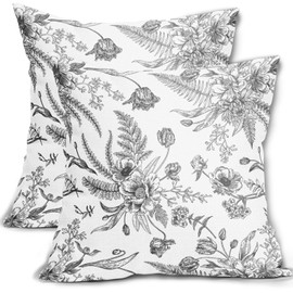 Black FLowers Pillow Covers 2 Packs 16x16 Inch Vintage Black and White Floral Throw Pillowcase Linen Decorative Morden Flowers Cushion Cover for Patio Sofa Bedroom Indoor Outdoor Party