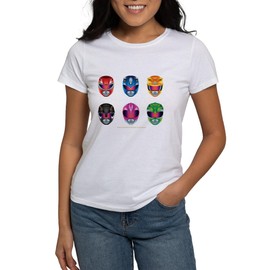 CafePress Power Rangers Helmet Icons T Shirt Womens Classic Crew-Neck Soft T-Shirt White