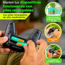 100%PeakPower Pilas Recargables AAA 16 Unidades 800 mAh NiMH 1.2 V, Precargadas – Alta Capacidad y Rendimiento – Baterias Recargables AAA para Juguetes, Controles Remotos y Videojuegos