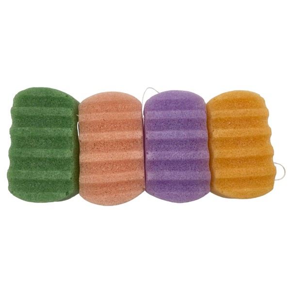 Regalia Atelier Organic pack of 4 - Yellow turmeric, pink clay, and green tea, Purple Lavender konjac Body sponges. It’s made free of artificial colors or fragrances. No additives or preservatives, Non-Toxic, 100% Organic, 100% Vegan. Suitable for all sk