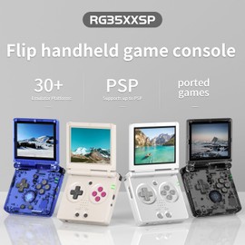 RG35XXSP Flip Retro Game Console,3.5 Inch IPS Screen 640x480,Built-in 64GB TF Card,with 3300mAh Battery Linux System Classic Game Console,Support HD and TV Output Casual Game Console(Black)