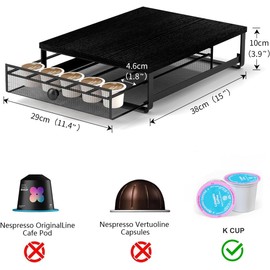 Sedegn Coffee Pod Holder Counter Coffee Vertuo Capsules Storage Organizer with Sliding Drawer Compatible For 35 K-Cup Pods No Assembly Needed Black