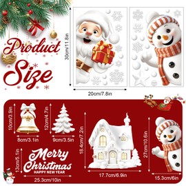 Youdaju Christmas Window Cling Sticker 144 Pcs 3D Xmas Window Decals White 3D Snowmen Santa Claus Xmas Trees Snowflake Window Glass Decals for Home Party Supplies Shop Window Display Decoration