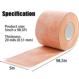 WUWEOT Waterproof Membrane, 5Inch X 98.5Ft 20Mils Thickness Shower Membrane Uncoupling Band, Polyethylene Fabric Tile Underlayment Seam Tape for Tile Wall Floor Bathroom Shower Sauna Steam Room