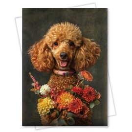 Poodle with Flowers All Occasions Greeting Card from Unique Dogs Party Delights Collection Large 5x7 Inch Blank Inside with White Envelope
