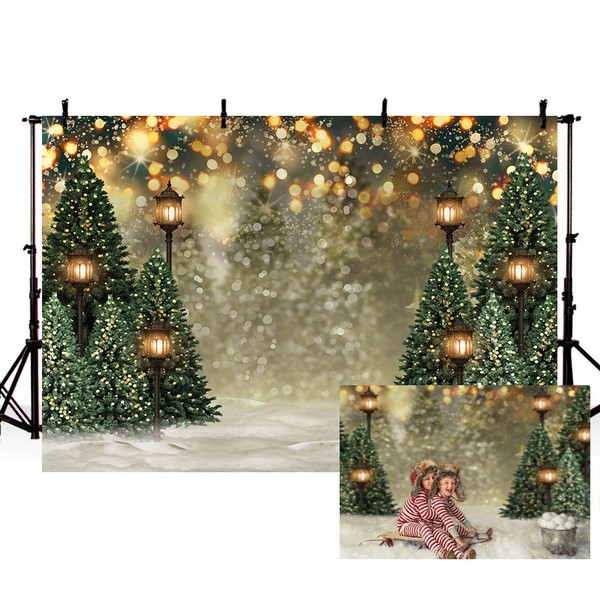 MEHOFOND 10x7ft Winter Christmas Tree Snowflake Green Newborn Photography Background