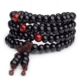 108 Mala Wooden Bead Bracelet Necklace Elastic Wood Sandalwood Seed Buddhist Bracelet for Women Men Buddha Prayer Meditation Money Wealth Drawing Jewelry-F black