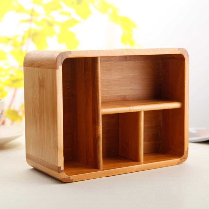 Holzsammlung Desk Organiser Multifunctional Bamboo Storage Boxes Office Box with