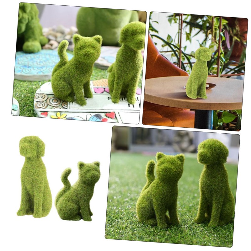 Abaodam 2pcs Faux Moss Dog Cat Figurines Realistic Simulation Outdoor