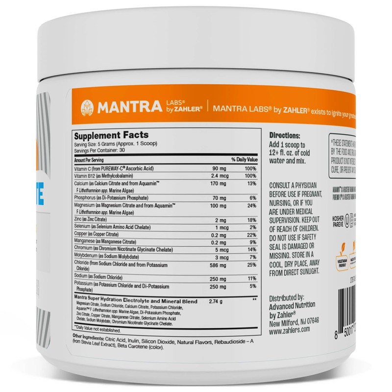 Zahler Mantra Game-Changing, Great-Tasting, Sugar-Free Hydration Supplement, Lemonade Flavor, 30