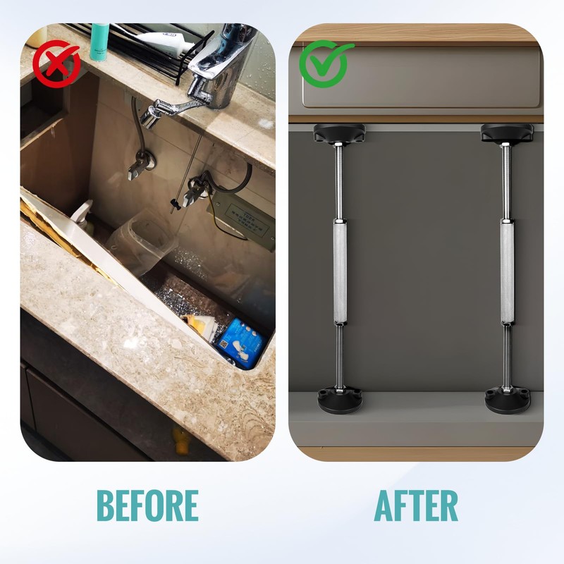 2 Pcs Undermount Sink Brackets, Heavy Duty Adjustable Support Pole,