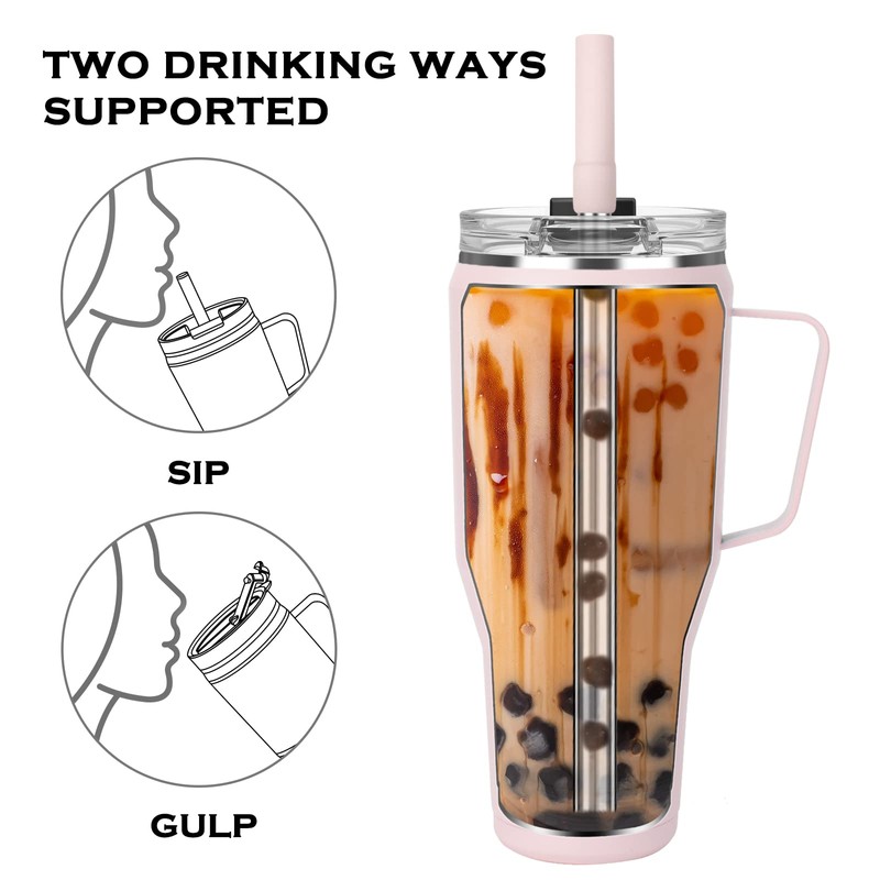 Zenbo 40oz Stainless Steel Tumbler with Handle, Lid & Straw