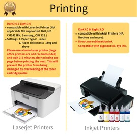 TransOurDream Iron-on Printable Heat Transfer Vinyl 3.0 Transfer Paper for Dark and Light Colored Fabrics-Inkjet & Laser Printer Mix Pack 10+10 Sheets A4