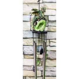 Ebros Gift Medieval Green Dragon Guarding Emerald Crystal Geode Rock Figurine Wind Chime