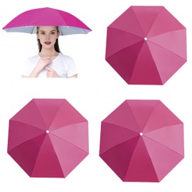 3 Pack Umbrella Hat, Sports Head Umbrella Hats for Adult Women, 26" Diameter Folding Waterproof Rainbow Fishing Headwear for Outdoor Party Beach Hiking (Rose red)