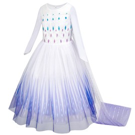 Avady Girls Sequin Princess Dress Snow Queen Princess Costume, Sparkling Long-Sleeved Tulle Gown for Kids