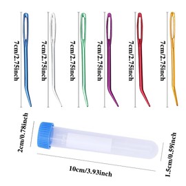 12pcs Large Eye Sewing Needles, 6 Sizes Darning Needles for Yarn, Bent Tapestry Needle with Plastic Needle Case for Hand Craft DIY Crochet Projects(6 Colors) (12pcs blue, gold, red, silver, green and purple)