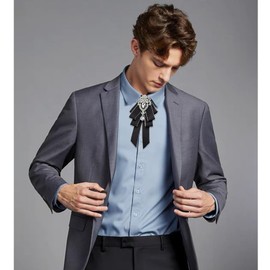 JKQBUX Bowknot Rhinestone Fashion Ribbon Bow Brooch Pre-Tied Bow tie for Men Women Neck Tie Christmas Wedding Party Ceremony, Black-silver Rhinestone, 19*8CM