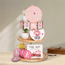 Juego de 13 bandejas de decoración escalonadas para el día de San Valentín, divertidos regalos del día de San Valentín, decoraciones de palés en capas, bonita paleta en capas para adornos de granja, suministros de fiesta de aniversario de boda (12 - 13 piezas)