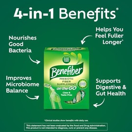 Benefiber Daily Prebiotic Dietary Fiber Supplement Powder Stick Packs for Digestive Health, 100 Natural, On The Go, Clear and Taste-Free, 28 sticks,  