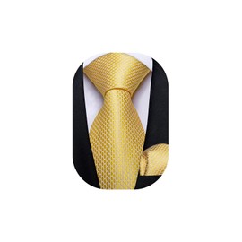 DiBanGu Mens Solid Color Tie and Pocket Square Set Woven Silk Plain Necktie & Handkerchief for Men Wedding Party Formal, Yellow