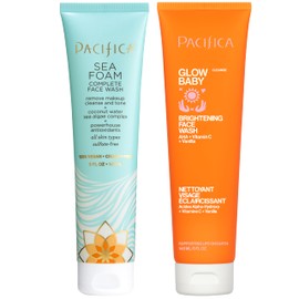 Pacifica Face Wash Duo – Glow Baby Vitamin C Brightening Cleanser + Sea Foam Gentle Cleanser, Daily Exfoliating Face Wash Set for All Skin Types, Sulfate-Free, Vegan
