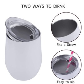 Stainless Steel Stemless Wine Glass Tumbler with Lid, 12 oz | Double Wall Vacuum Insulated Travel Tumbler Cup for Coffee, Wine, Cocktails, Ice Cream - White
