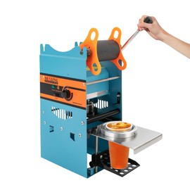 Manual Tea Cup Sealer Machine 300W 110V Commercial Manual Boba Tea Sealer Machine 300 Cup/h Milk Tea Cup Sealing Machine 90/95mm Cup Diameter for Plastic and Paper Cup (Blue)