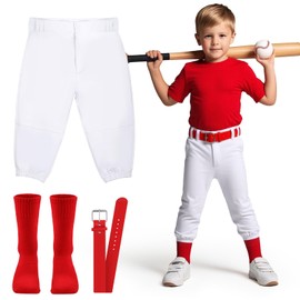 CHCLACE 5T Toddler Baseball Pants - Kids Tee Ball Pants for Boy Girl, Includes: Red Belt and Baseball Socks