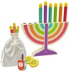 Mini Hanukkah Children Wooden Chanukah Menorah Multicolor with Removable Candles