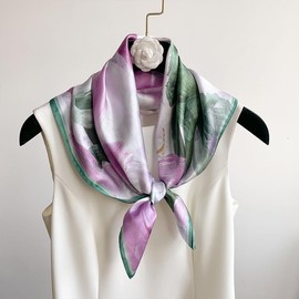 MEISEE 100% Pure Mulberry Silk Scarf 27"'x27(in) Square Scarf Head Scarf Neck scarf Headscarf for Women with Gift Packed (Pink green flowers