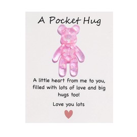 AUONY Pocket Bear Hug with Love Card, Pocket Hug Emotional Support Gifts for Men Women, Mothers Day Gifts for Mum (Pink)